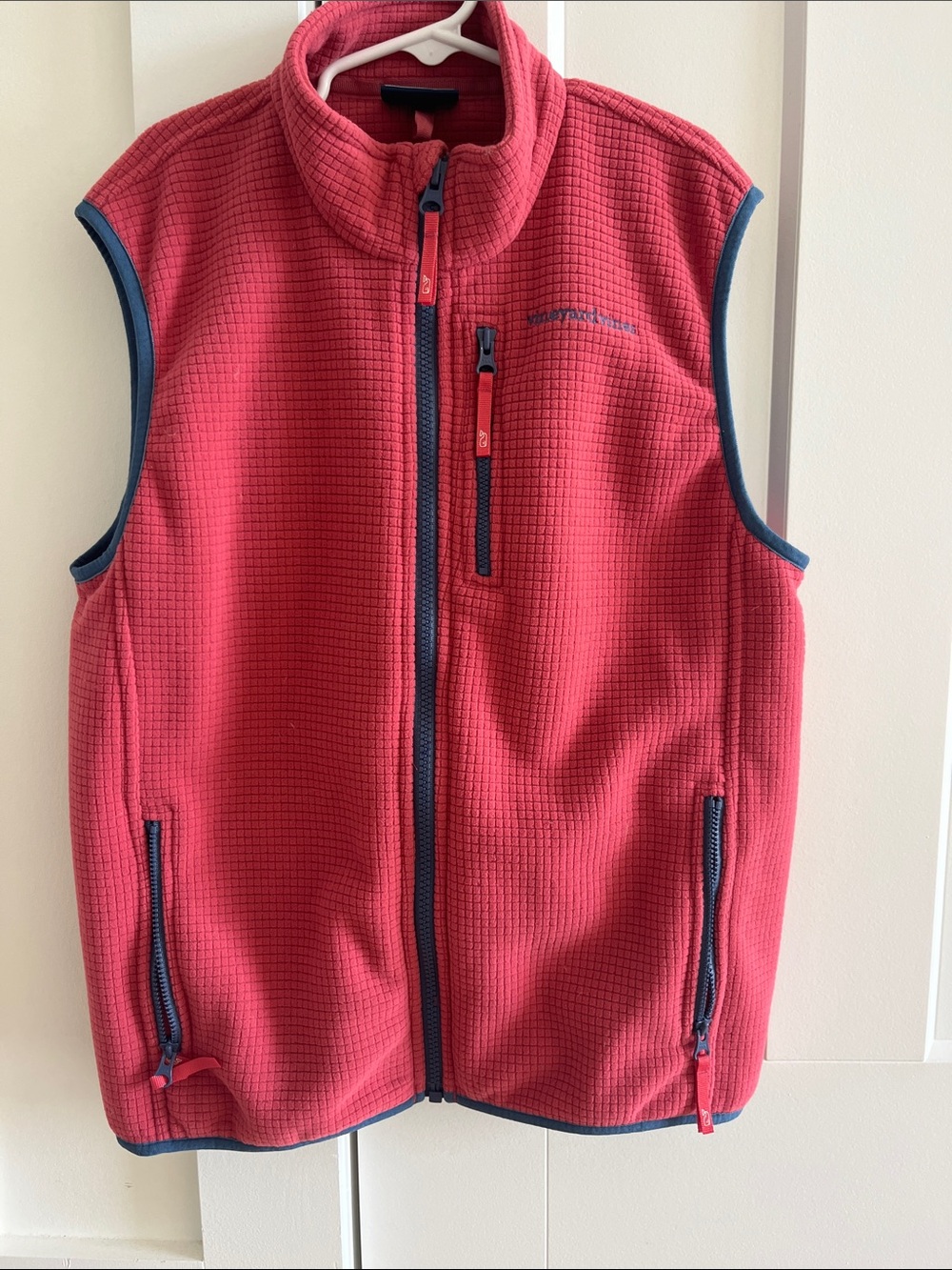 Kids Vineyard Vines Fleece Vest - Nantucket Red with Navy Trim